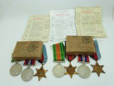 Royal Navy WWII boxed medals comprising two 1939/1945 Stars, two Defence Medals, two War Medals
