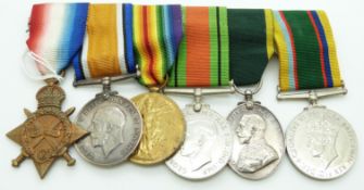 British Forces medal group comprising WWI 1914/1915 Star, War Medal and Victory Medal named to Sgt H