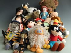 Nineteen various Teddy bears and dolls including advertising related Tetley Tea Monkeys, Disney