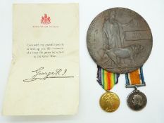 British Army WWI medals comprising War Medal and Victory Medal named to 4580 Pte G Edwards, Durham
