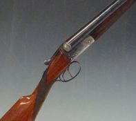 Belgian 12 bore side by side ejector shotgun with engraved lock, trigger guard, underside and top