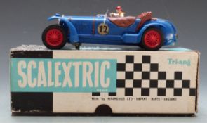 Tri-ang Scalextric model motor racing Alfa-Romeo with blue body, brown tonneau and racing number 12,