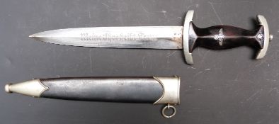 Nazi German SS dagger with moto Meine Ehre heisst Treue to blade, in annodised scabbard, overall