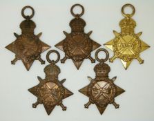 British Army WWI medals comprising five 1914/1915 Stars, named to 18012 Pte Lewis Royal Welsh