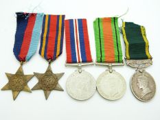 British Army WWII medals comprising 1939/1945 Star, Burma Star, Defence Medal, War Medal and