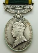 British Army Territorial Efficiency Medal (George VI) named to 325593 Pte J H Firth, RMP