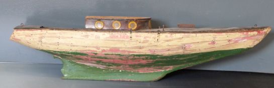 Planked model boat or pond yacht, length 100cm.