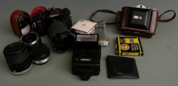 Canon A-1 SLR camera with Clubman 1:3.8-5.6 28-200mm and Tamron 35-70mm 1:3.5 lenses, Vivitar x2
