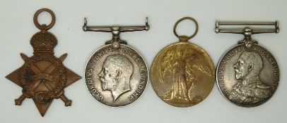 Royal Navy WWI medals comprising 1914/1915 Star, War Medal and Victory Medal named to 225209 A