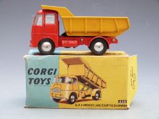 Corgi Toys diecast model ERF Model 64G Earth Dumper with red cab and chassis and yellow tipper, 458,
