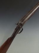 Nicholls 12 bore side by side hammer action shotgun with named and engraved lock, chequered grip,