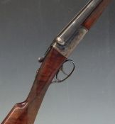 AYA 12 bore side by side ejector shotgun with named and line engraved lock, border engraved