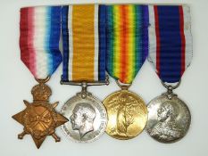 Royal Navy WWI medals comprising 1914/1915 Star (name erased), War Medal and Victory Medal named
