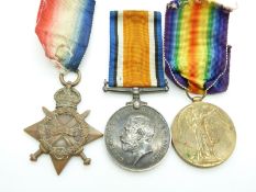 British Army WWI medals comprising 1914/1915 Star, War Medal and Victory Medal named to 13169 Pte