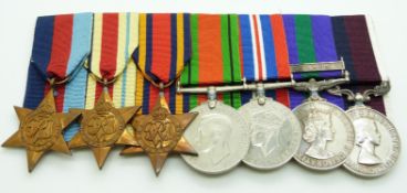 Royal Air Force WWII medals comprising 1939/1945 Star, Africa Star, Burma Star, Defence Medal and