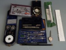 Quantity of scientific equipment including air flow meter or fan, drawing instruments including