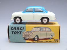 Corgi Toys diecast model Morris Cowley Saloon with pale green and blue body, 202, in original box.