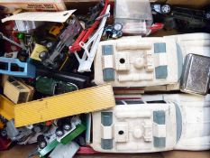Fifty Spot-on, Matchbox, Britains, Politoys and other diecast model vehicles together with two large