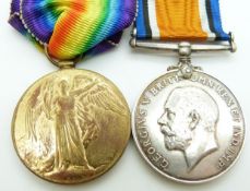 British Army WWI medals comprising War Medal and Victory Medal named to 7007 Pte A White, Highland