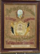 German commemorative framed photograph set within an embroidered panel in German with printed Zur