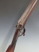 Webley 12 bore side by side hammer action shotgun with chequered grip and forend, rotary underlever,