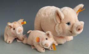 Three Steiff Teddy bear pigs Bea 28cm long and two Original each 15cm long.