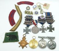British Army WWI medals comprising 1914/1915 Star, War Medal and Victory Medal named to Gunner later