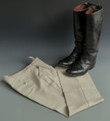 Pair of vintage leather riding boots, size 10E, and a pair of breeches, 34in waist