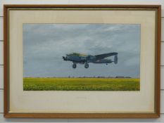 Royal Air Force John Whitlock watercolour, 'Climbing Away' depicting the Lancaster P-Popsie of 617
