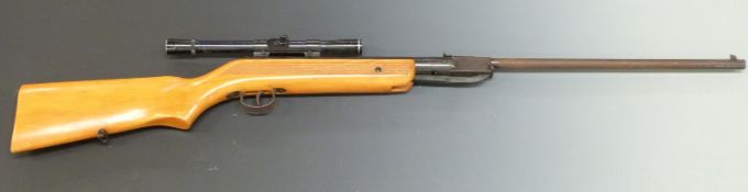 Relum .22 air rifle with semi-pistol grip and BSA 4x20 scope, serial number 71357.