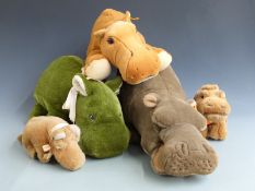 Five Teddy bears comprising three Steiff, Hippie the hippo, Rhino and one other together with two