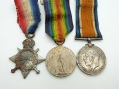 British Army WWI medals comprising 1914/1915 Star, War Medal and Victory Medal named to 1450 Pte V H