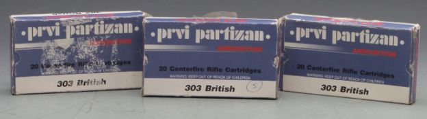 Sixty .303 British reloadable brass cartridge cases