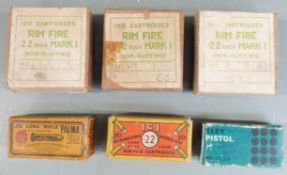 A collection of .22 rifle cartridges, all in vintage boxes. PLEASE NOTE THAT A VALID RELEVANT