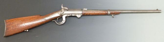 Burnside model 1864 breech loading underlever percussion hammer action carbine rifle with pop-up