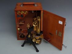 W Watson & Sons Ltd, 313 High Holborn, London 'Edinburgh Stand H' microscope in mahogany carry