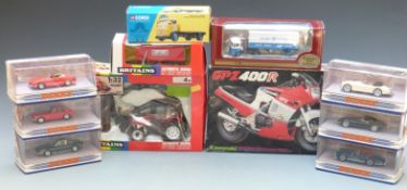 Ten diecast model vehicles comprising six Matchbox The Dinky Collection, two Britains 1:72 scale