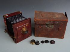Mahogany plate camera, marked to leather case Newman & Guardia Ltd London, with Beck symmetrical f8,