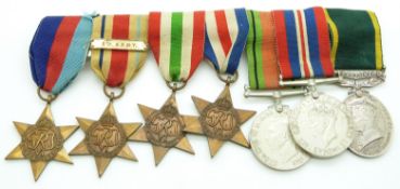 British Army WWII medals comprising 1939/1945 Star, France & Germany Star, Africa Star with clasp