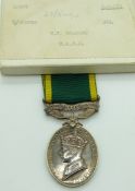 British Army Territorial Efficiency Medal (George VI) named to 858798 Driver W J Gilbert, RASC, with