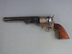 Italian Navy Arms Co six-shot single action .36 revolver with cylinder engraved with scenes of