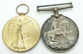 British Army WWI medals comprising War Medal and Victory Medal named to 64763 Pte D H Martin,