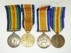 British Army WWI medals comprising two pairs of War and Victory Medals for the Royal Artillery named