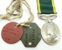 British Army Territorial Efficiency Medal named to 3450596 Rifleman T Taylor, Rifle Brigade, with