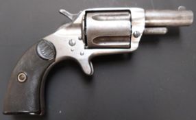 Colt New House .41 long 5 shot revolver with nickel plated frame, spur trigger, brown chequered