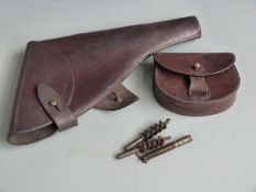 WWI brown leather revolver or pistol holster stamped to the front 'I. H Coste' and to the reverse '