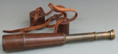 Dollond brass and leather four draw telescope