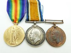 British Army WWI medals comprising War Medal and Victory Medal named to 225659 Pte H Burwell, East