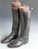Pair of vintage leather riding boots size 9½ with vintage wooden trees