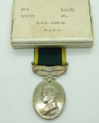 British Army Territorial Efficiency Medal (George VI) named to 87373 Cpl H W F Hamblin, RASC, with